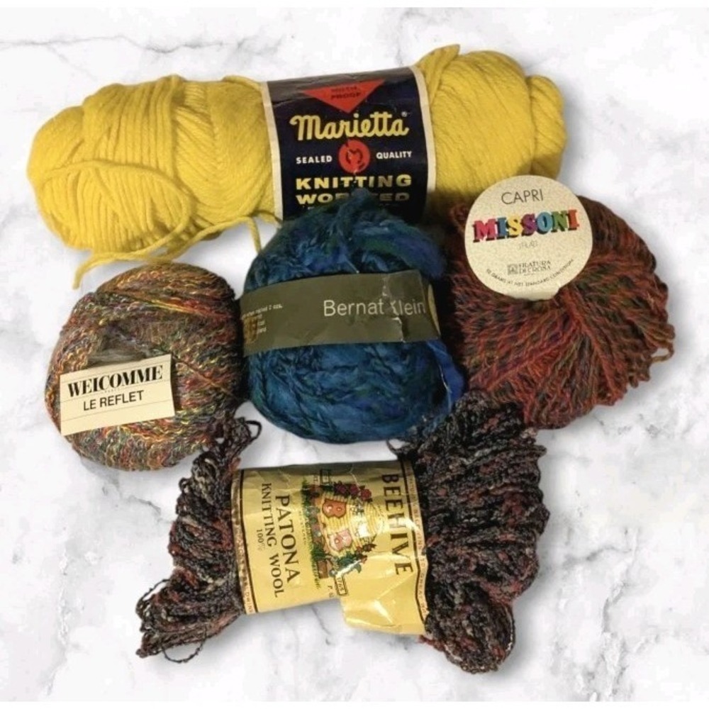 Set Of 5 Wool Mohair Yarn Skeins Missoni Bernat Klein Mixed Marietta Knit Vtg